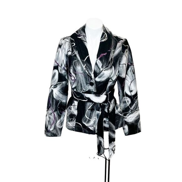 Lana Lee gray, black and purple wool blend belted coat - Picture 1 of 16